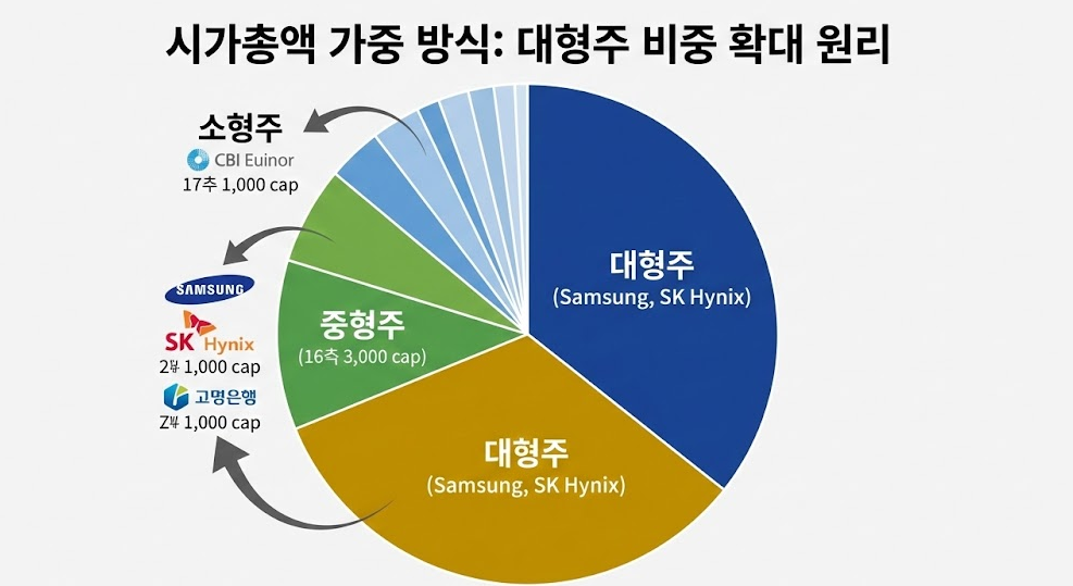 시가총액 가중 방식의 지수 구성 원리 설명도
