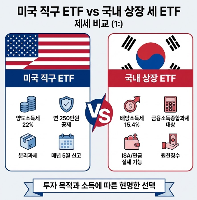 미국 ETF 세금, 국내 상장 vs 직구 완벽 비교 (세금 폭탄 피하기)